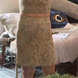 Brandy Melville Tan Leopard mini skirt with cropped top
